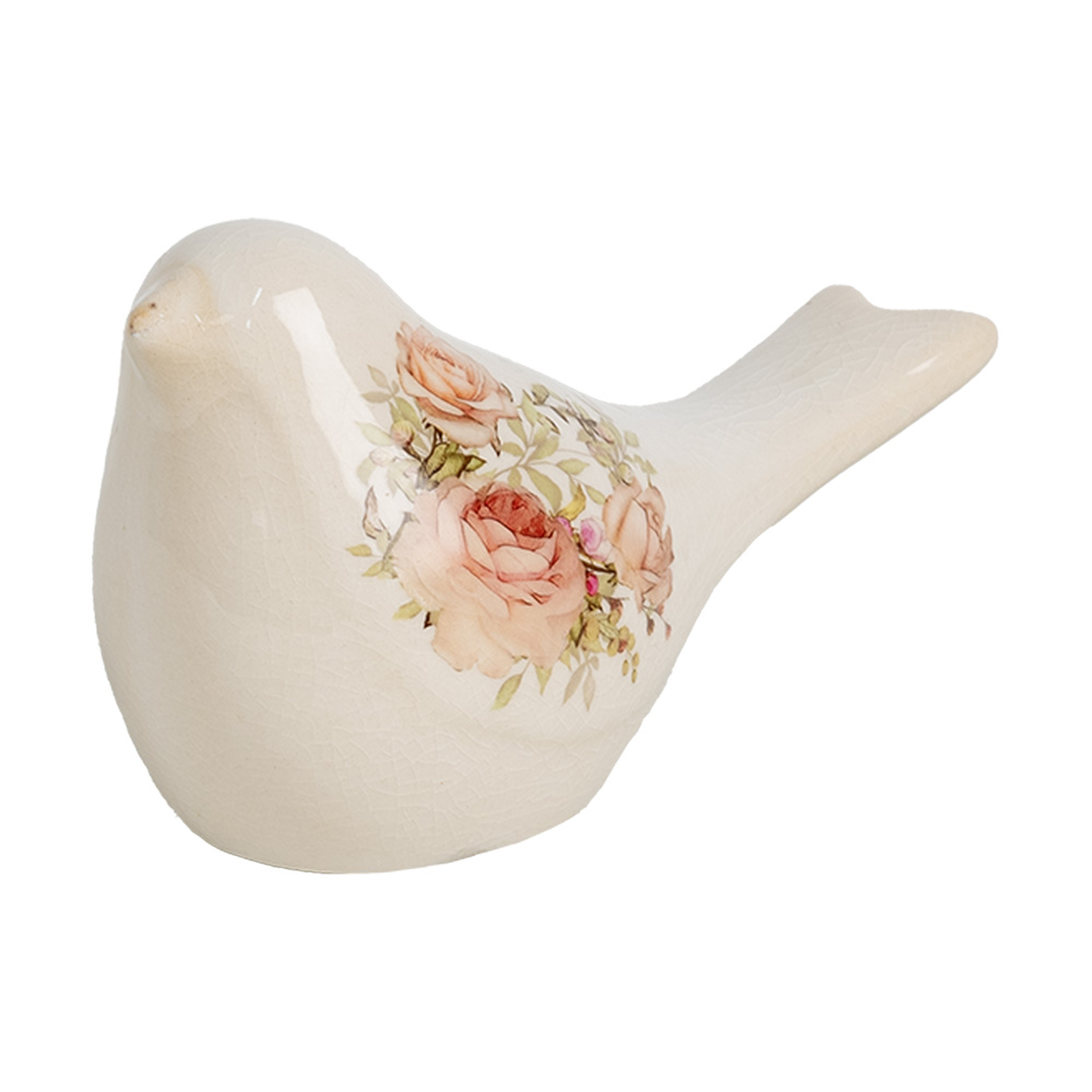 Clayre&Eef Decoratie Beeld Vogel 16x7x9 cm Beige Keramiek afbeelding