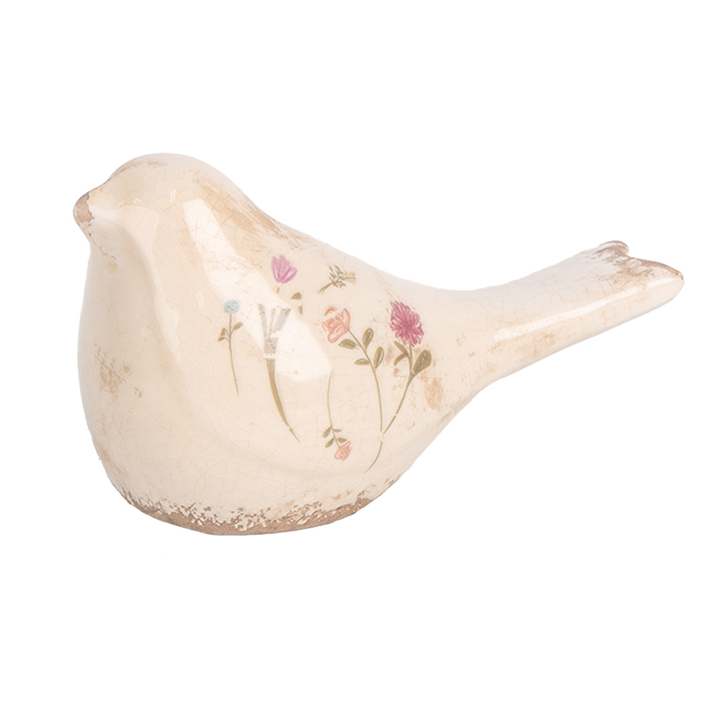 Clayre&Eef Decoratie Beeld Vogel 16x7x9 cm Beige Keramiek afbeelding