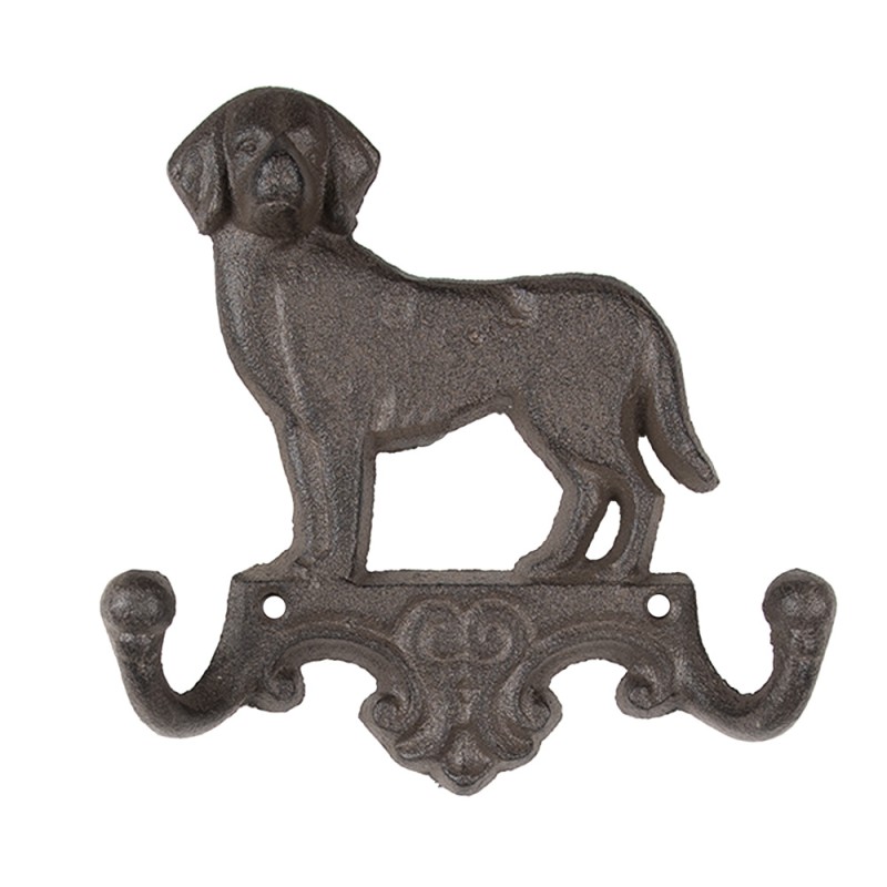 Clayre & Eef Wall Coat Rack Dog 16x4x16 cm Brown Metal