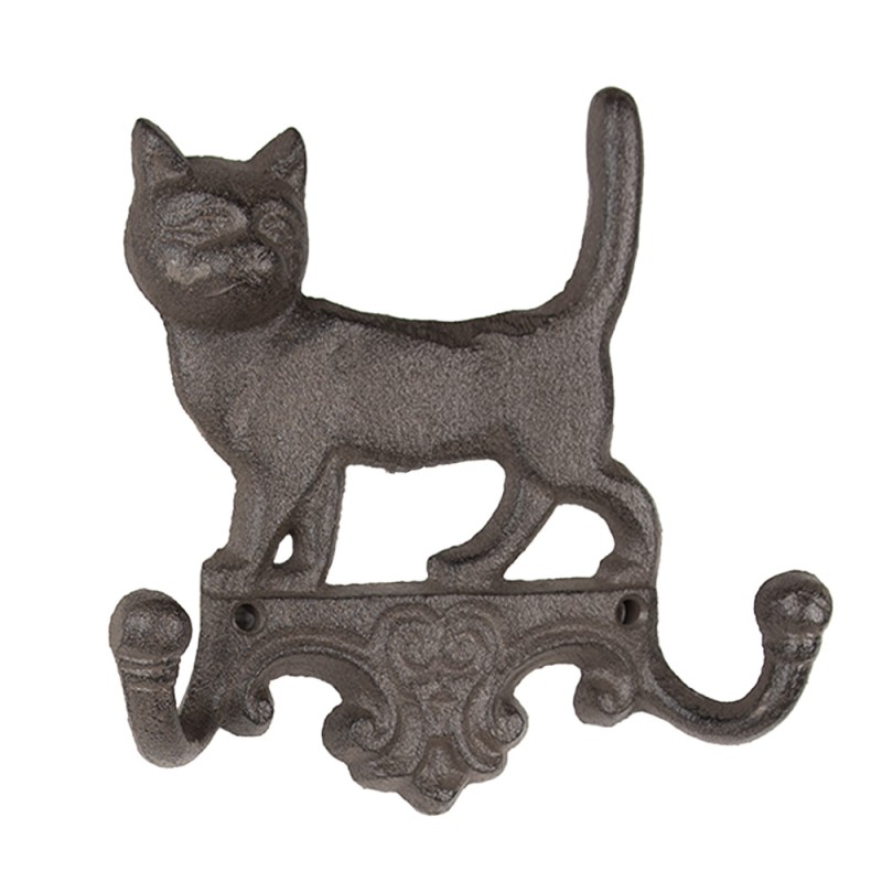 Clayre & Eef Wall Coat Rack Cat 16x4x16 cm Brown Metal