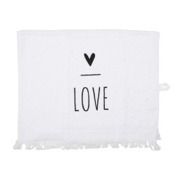 Clayre & Eef Serviette invité 40x66 cm Blanc Noir Coton Rectangle Coeur Love