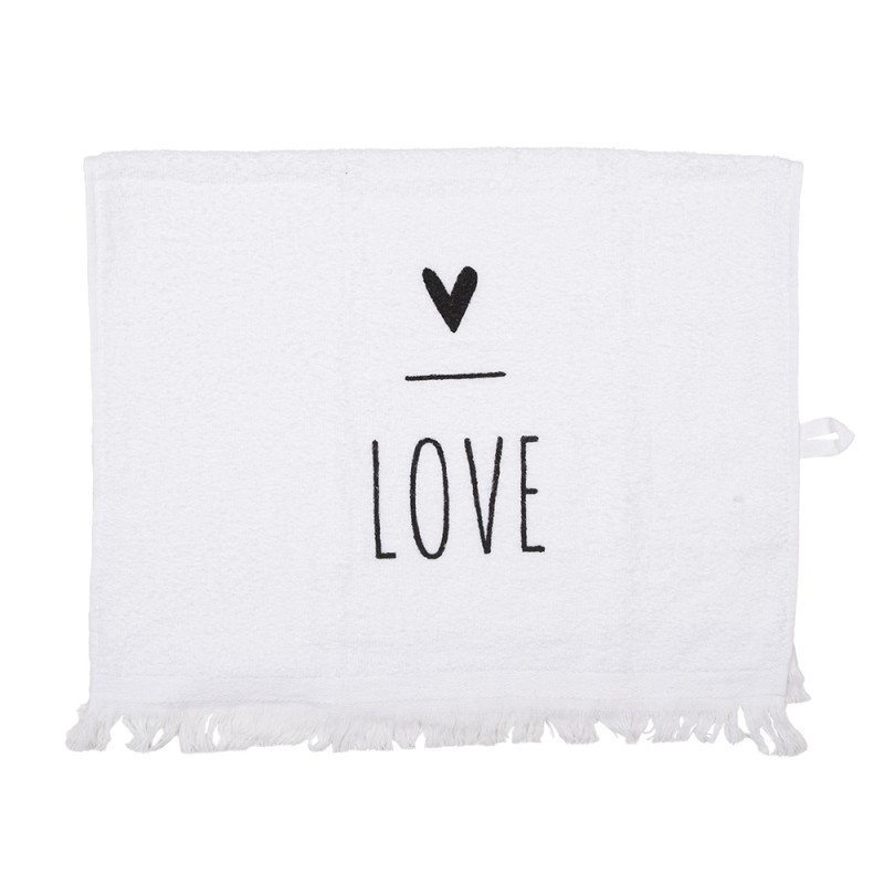 Clayre & Eef Serviette invité 40x66 cm Blanc Noir Coton Rectangle Coeur Love