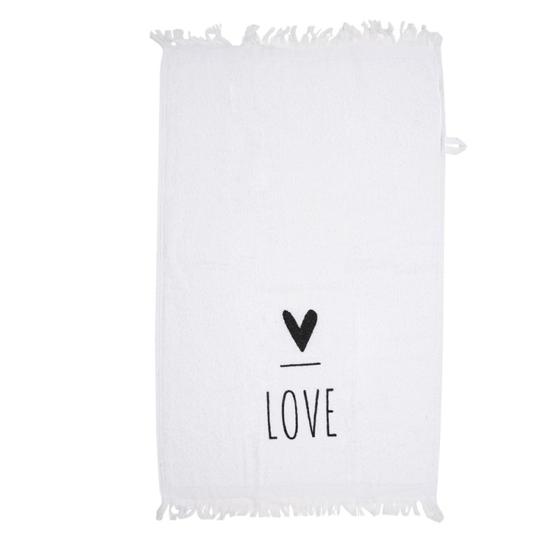 Clayre & Eef Serviette invité 40x66 cm Blanc Noir Coton Rectangle Coeur Love