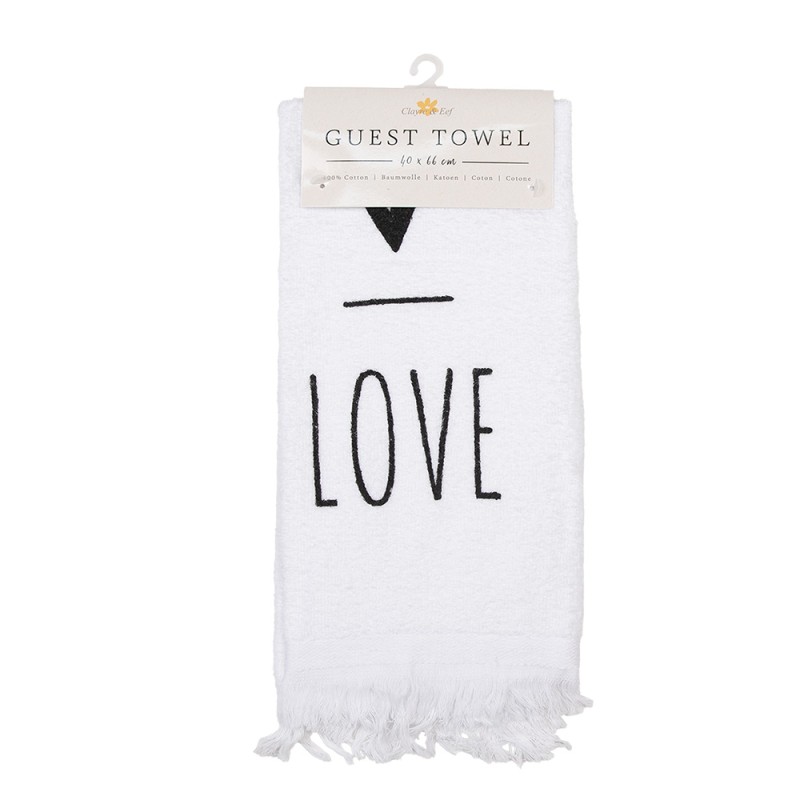 Clayre & Eef Serviette invité 40x66 cm Blanc Noir Coton Rectangle Coeur Love