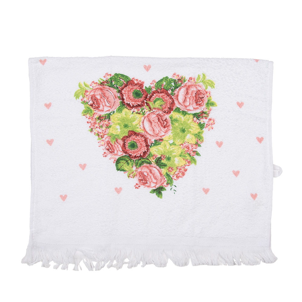 Clayre&Eef Gastendoekje 40x66 cm Wit Roze Katoen Hart afbeelding