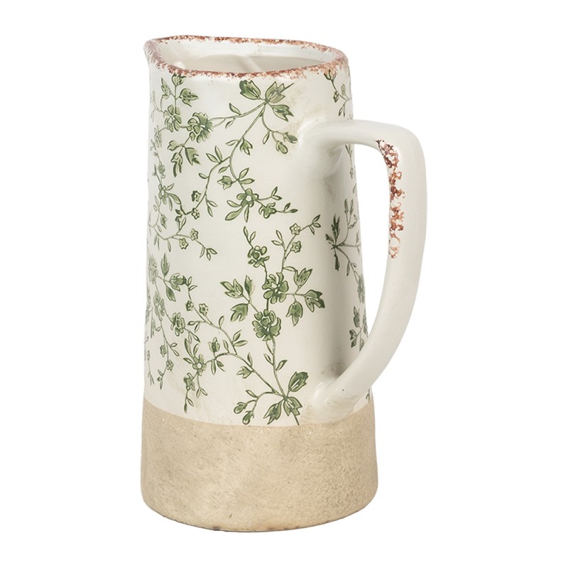 Clayre & Eef Dekorative Kanne 21x14x26 cm Grün Keramik Blumen