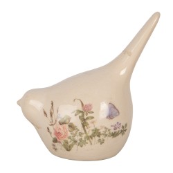 Clayre & Eef Decoratie Beeld Vogel 14x9x15 cm Beige Keramiek