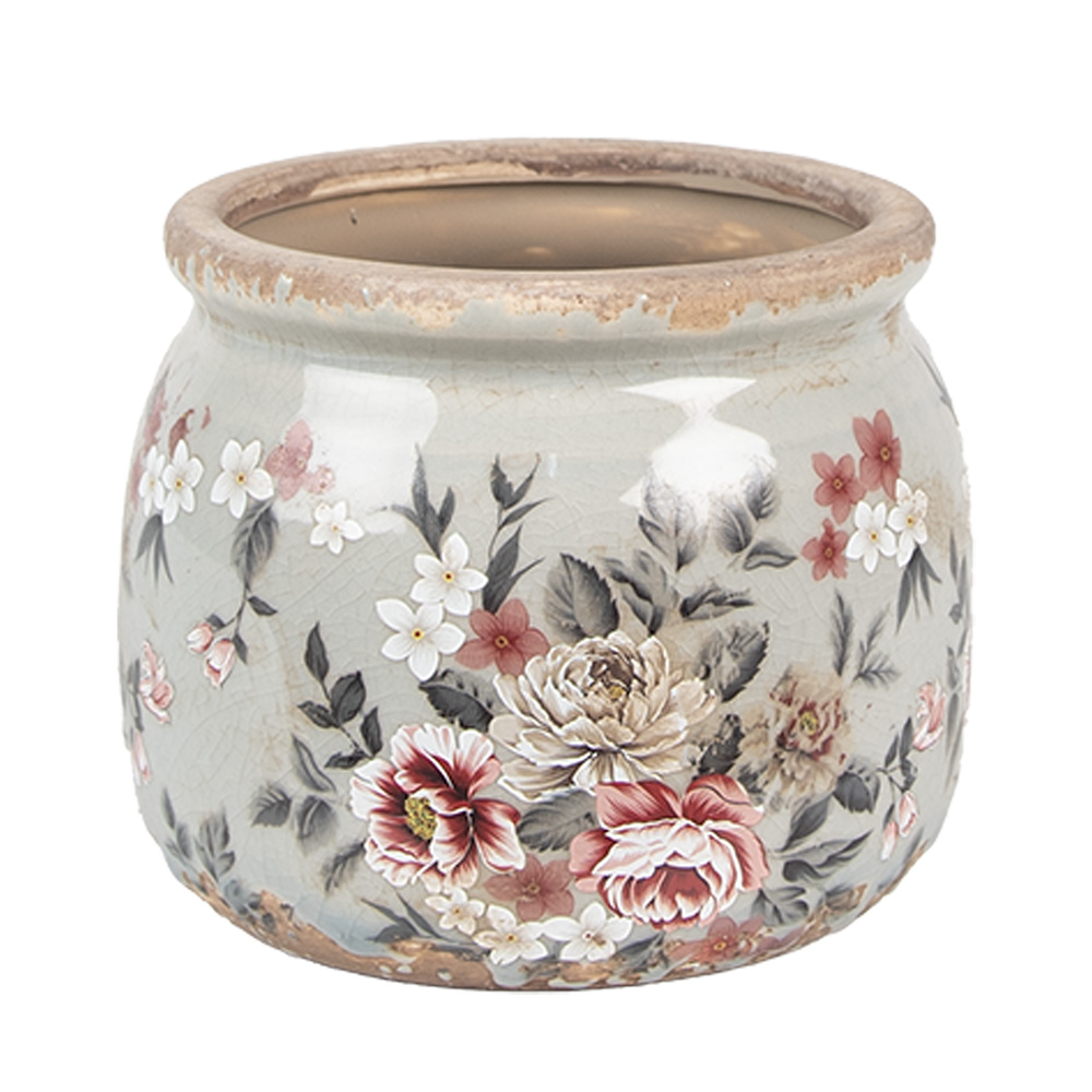 Clayre&Eef BloempotØ 12x10 cm Grijs Keramiek Bloemen afbeelding