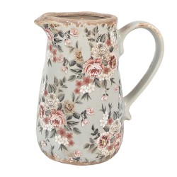 Clayre & Eef Decoration can 16x12x18 cm Grey Ceramic Flowers