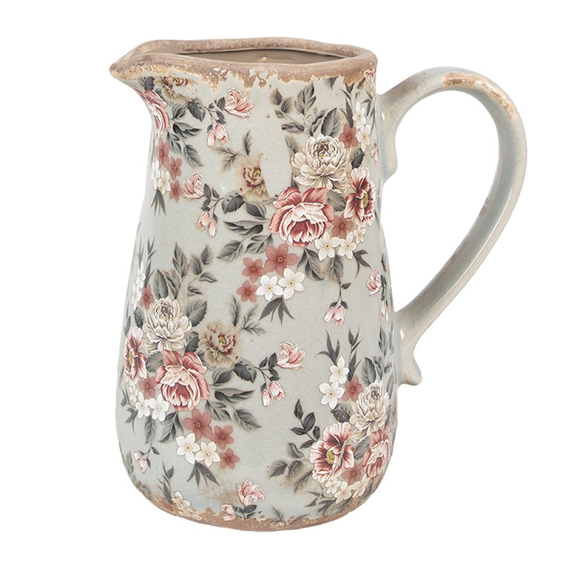 Clayre & Eef Brocca decorativa 16x12x18 cm Grigio Ceramica Fiori