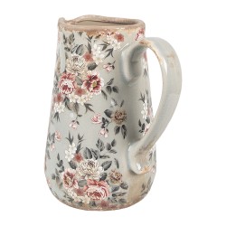 Clayre & Eef Decoration can 16x12x18 cm Grey Ceramic Flowers