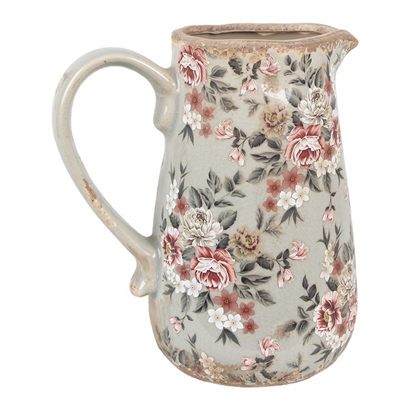 Clayre & Eef Brocca decorativa 16x12x18 cm Grigio Ceramica Fiori