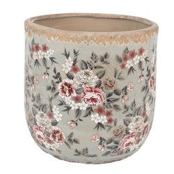 Clayre & Eef Pot de fleurs Ø 17x16 cm Gris Céramique Fleurs