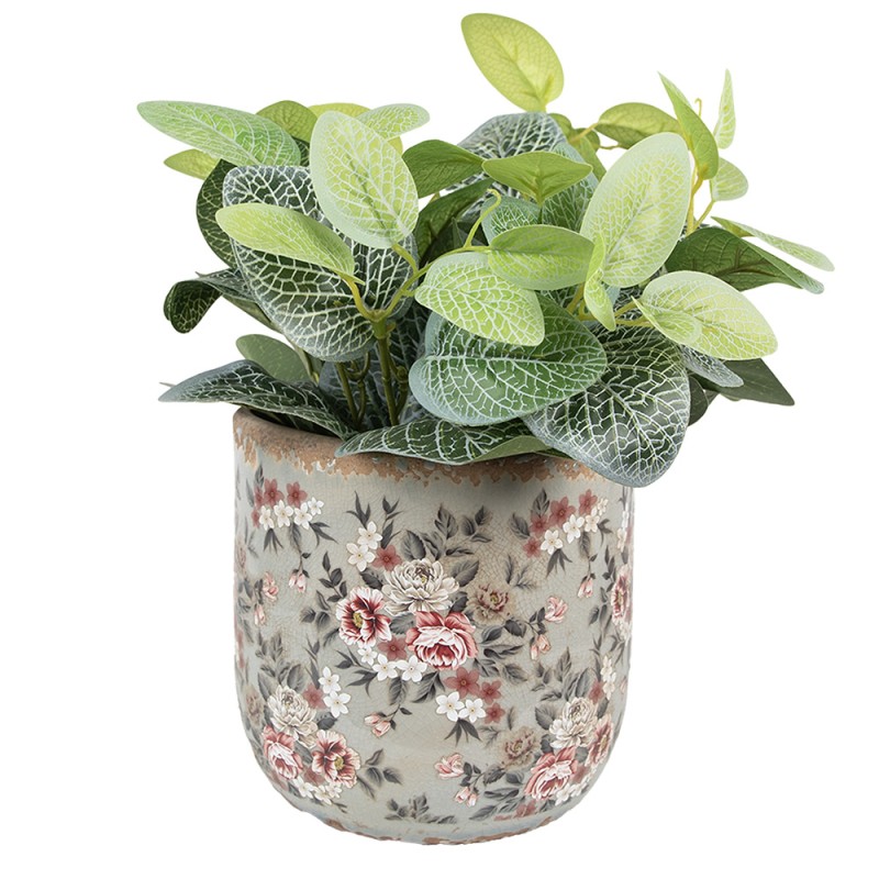 Clayre & Eef Pot de fleurs Ø 17x16 cm Gris Céramique Fleurs