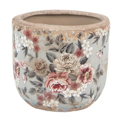 Clayre & Eef Pot de fleurs Ø 14x13 cm Gris Céramique Fleurs
