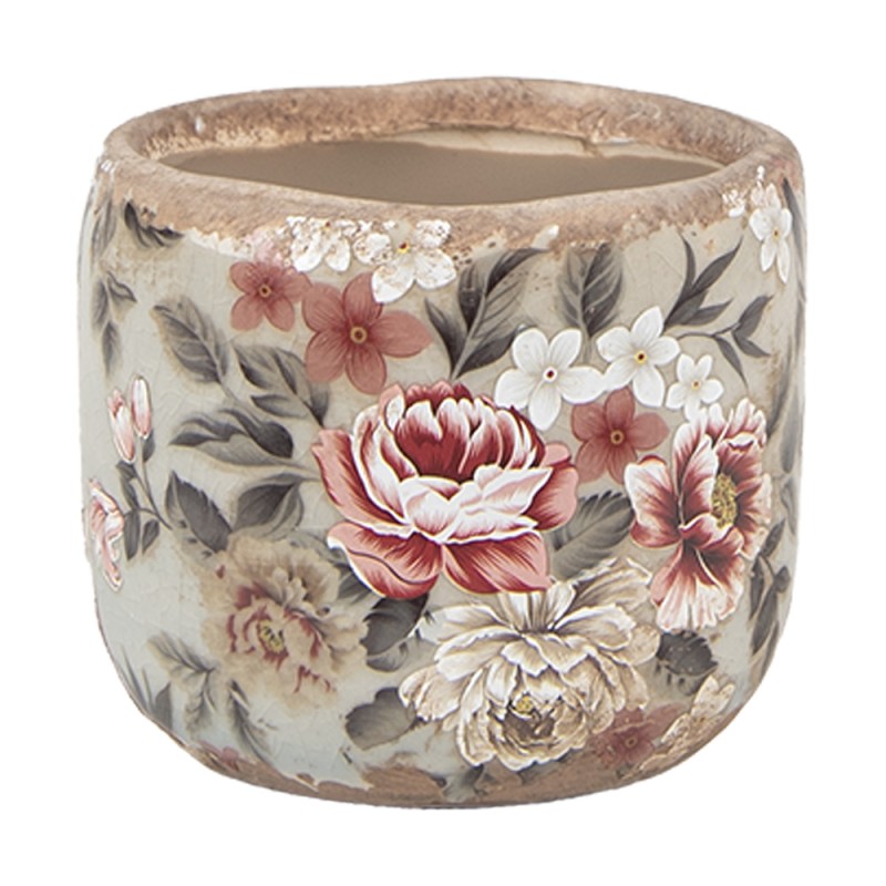 Clayre & Eef Planter Ø 10x9 cm Grey Ceramic Flowers