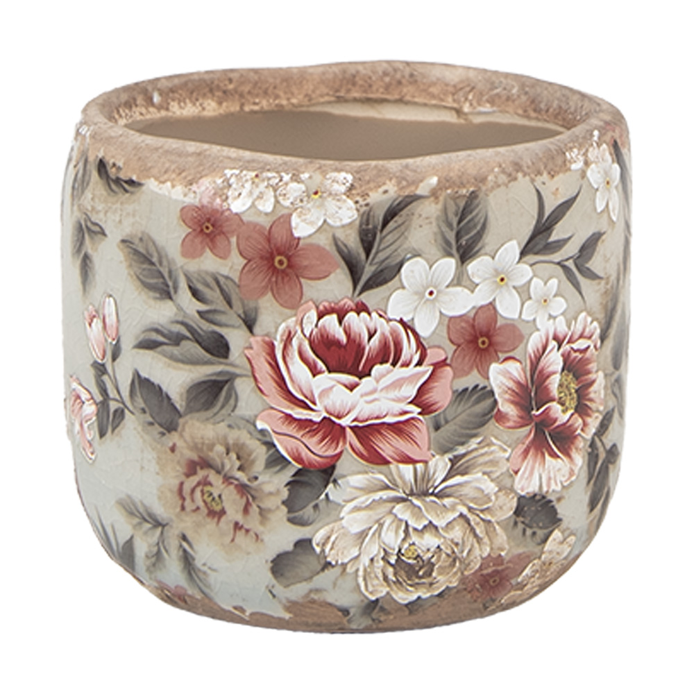 Clayre&Eef BloempotØ 10x9 cm Grijs Keramiek Bloemen afbeelding