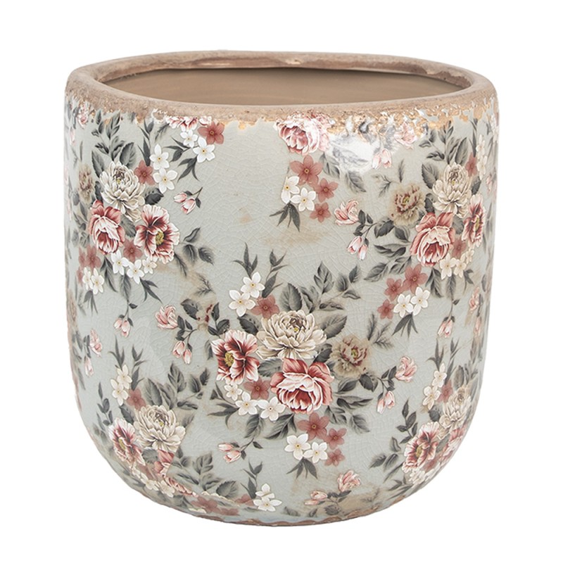 Clayre & Eef Pot de fleurs Ø 19x18 cm Gris Céramique Fleurs
