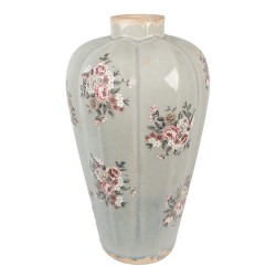 Clayre & Eef Vaas Ø 17x28 cm Grijs Keramiek Bloemen