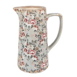 Clayre & Eef Dekorative Kanne 21x14x26 cm Grau Keramik Blumen