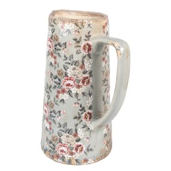 Clayre & Eef Dekorative Kanne 21x14x26 cm Grau Keramik Blumen