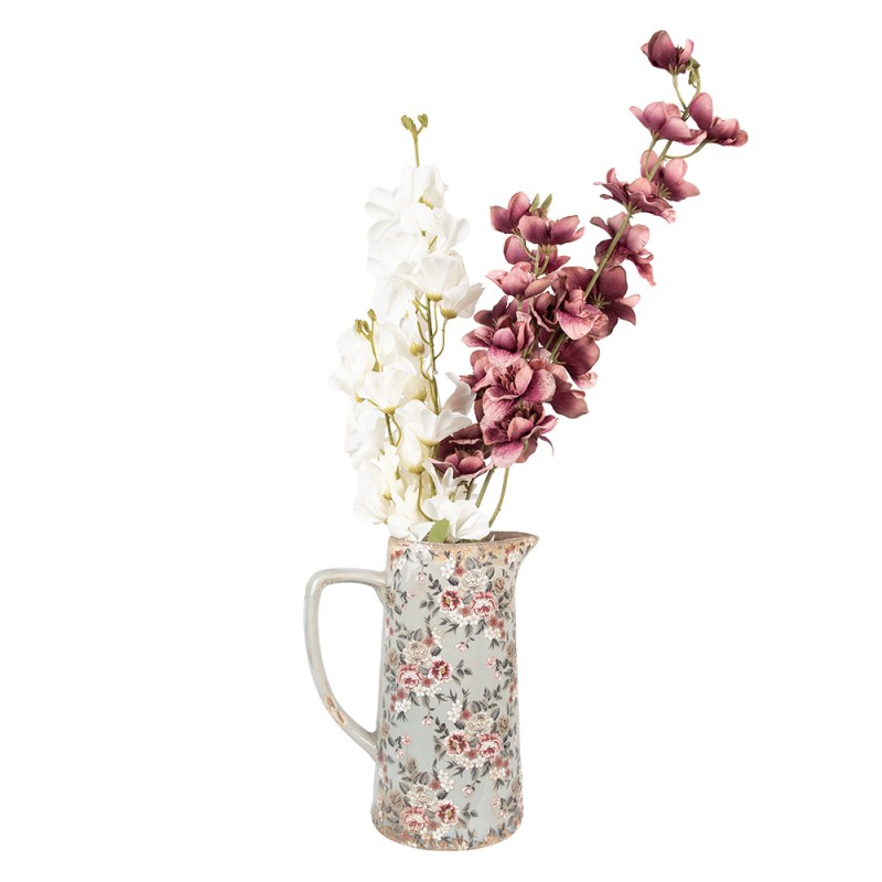 Clayre & Eef Dekorative Kanne 21x14x26 cm Grau Keramik Blumen