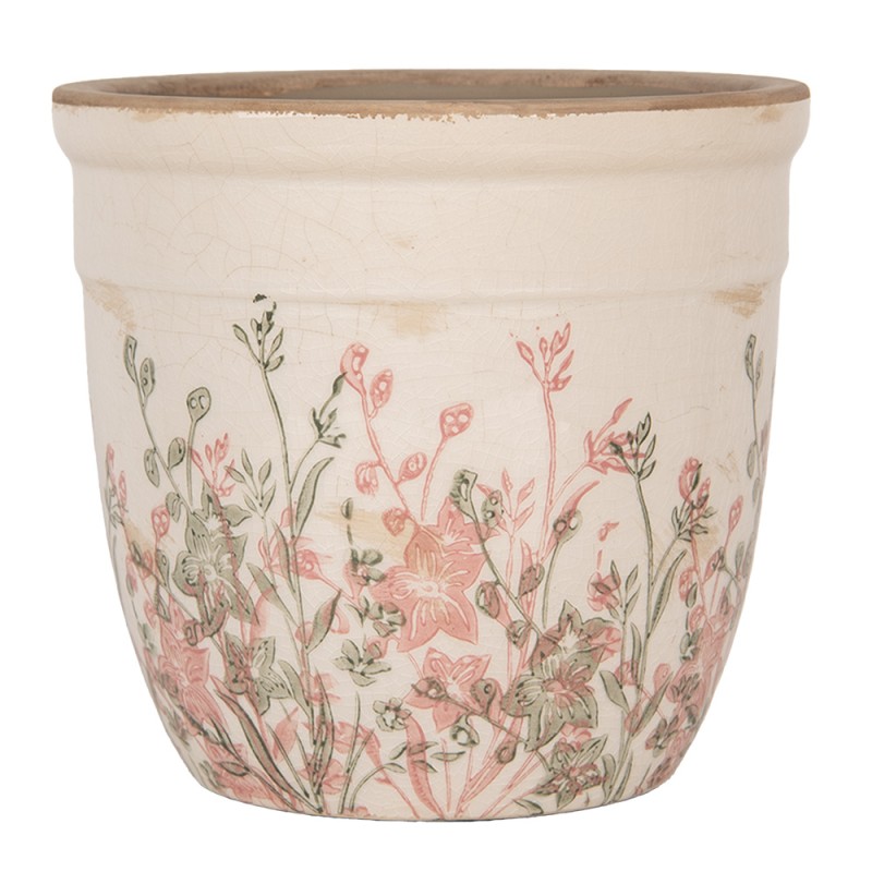 Clayre & Eef Bloempot Ø 18x17 cm Beige Keramiek Bloemen