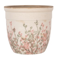 Clayre & Eef Bloempot Ø 18x17 cm Beige Keramiek Bloemen
