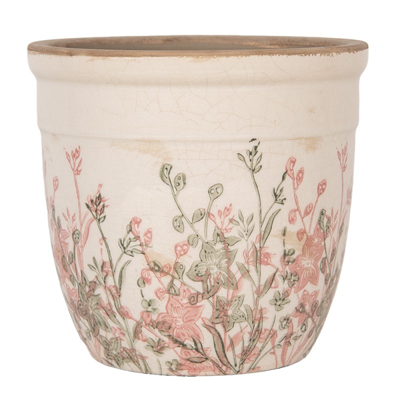 Clayre & Eef Bloempot Ø 18x17 cm Beige Keramiek Bloemen