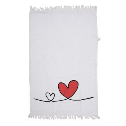 Clayre & Eef Guest Towel 40x66 cm White Red Cotton Rectangle Heart