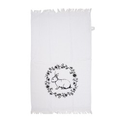 Clayre & Eef Serviette invité 40x66 cm Blanc Noir Coton Rectangle Fleurs de lapin
