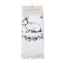 Clayre & Eef Guest Towel 40x66 cm White Black Cotton Rectangle Rabbit Flowers
