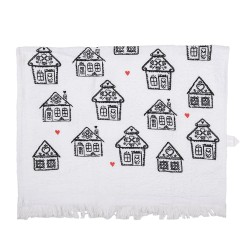 Clayre & Eef Serviette invité 40x66 cm Blanc Noir Coton Rectangle Maison en pain d'épices