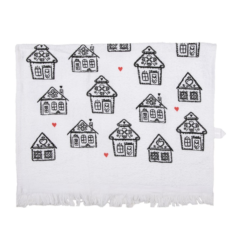 Clayre & Eef Serviette invité 40x66 cm Blanc Noir Coton Rectangle Maison en pain d'épices