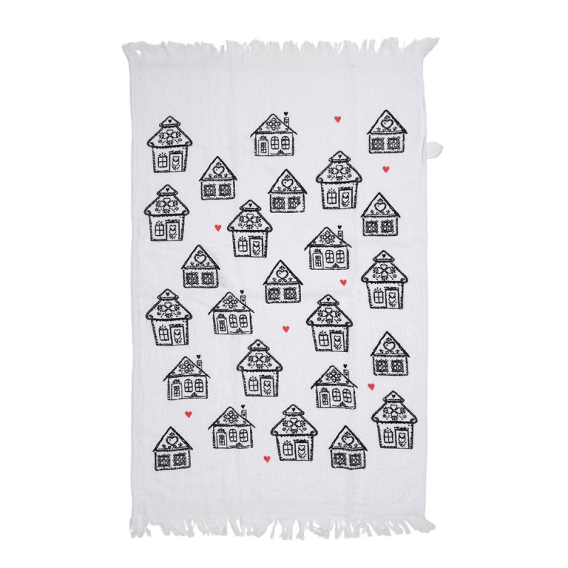 Clayre & Eef Serviette invité 40x66 cm Blanc Noir Coton Rectangle Maison en pain d'épices