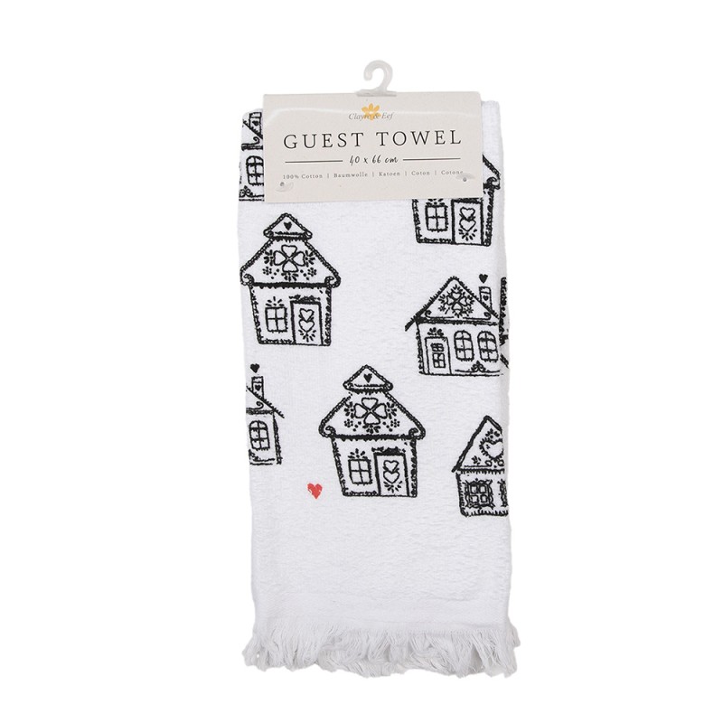 Clayre & Eef Serviette invité 40x66 cm Blanc Noir Coton Rectangle Maison en pain d'épices