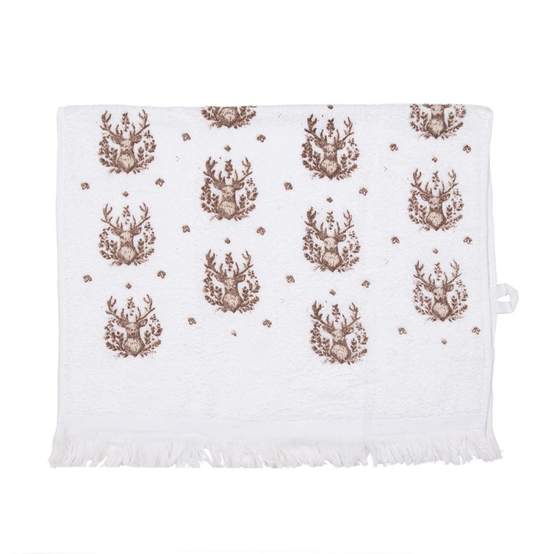 Clayre & Eef Serviette invité 40x66 cm Blanc Coton Rectangle Cerf