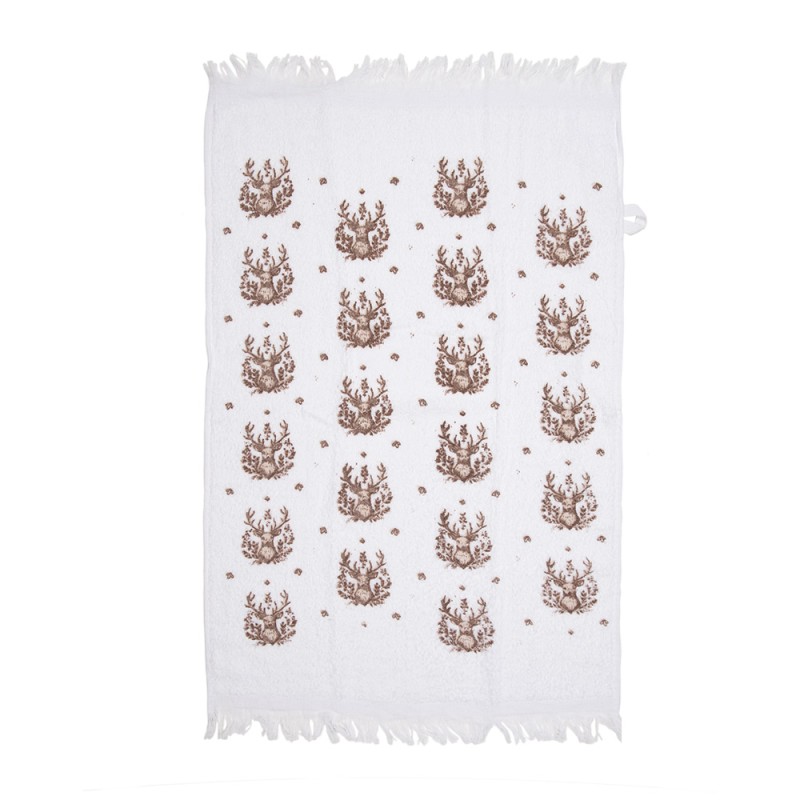 Clayre & Eef Serviette invité 40x66 cm Blanc Coton Rectangle Cerf