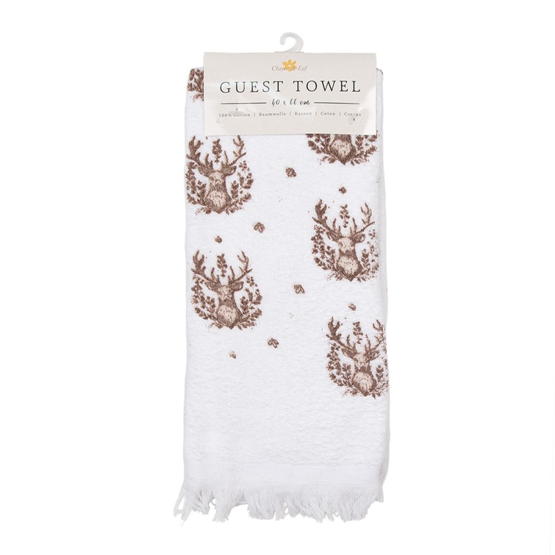 Clayre & Eef Serviette invité 40x66 cm Blanc Coton Rectangle Cerf