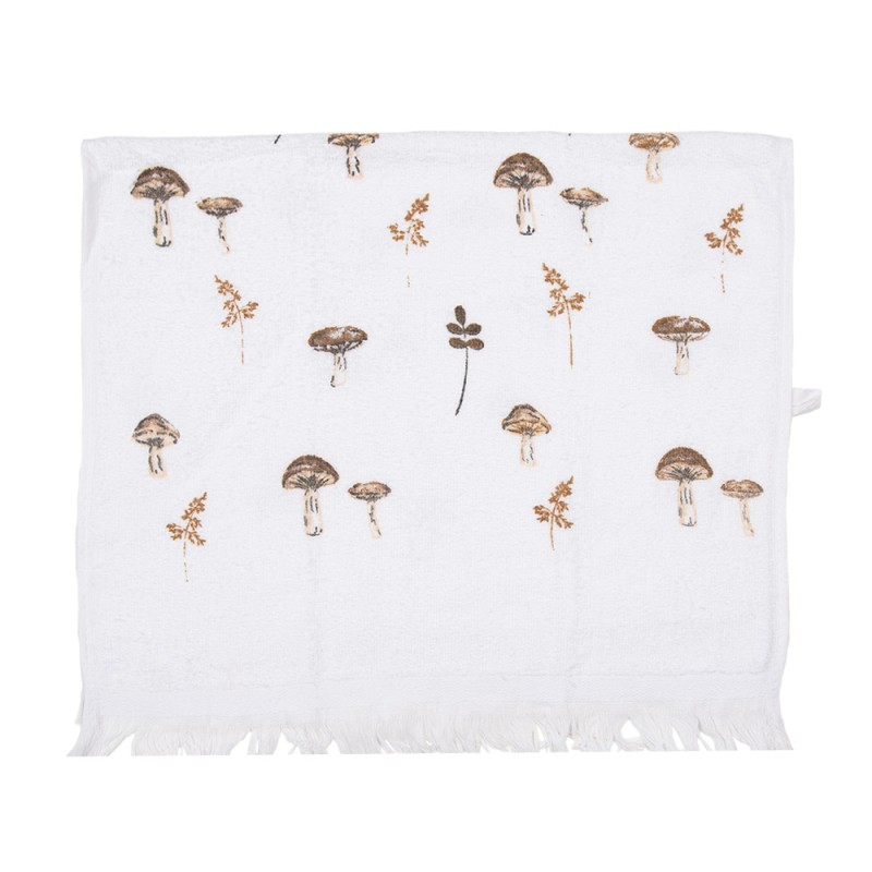 Clayre & Eef Guest Towel 40x66 cm White Cotton Rectangle Mushrooms