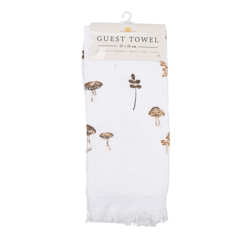 Clayre & Eef Guest Towel 40x66 cm White Cotton Rectangle Mushrooms
