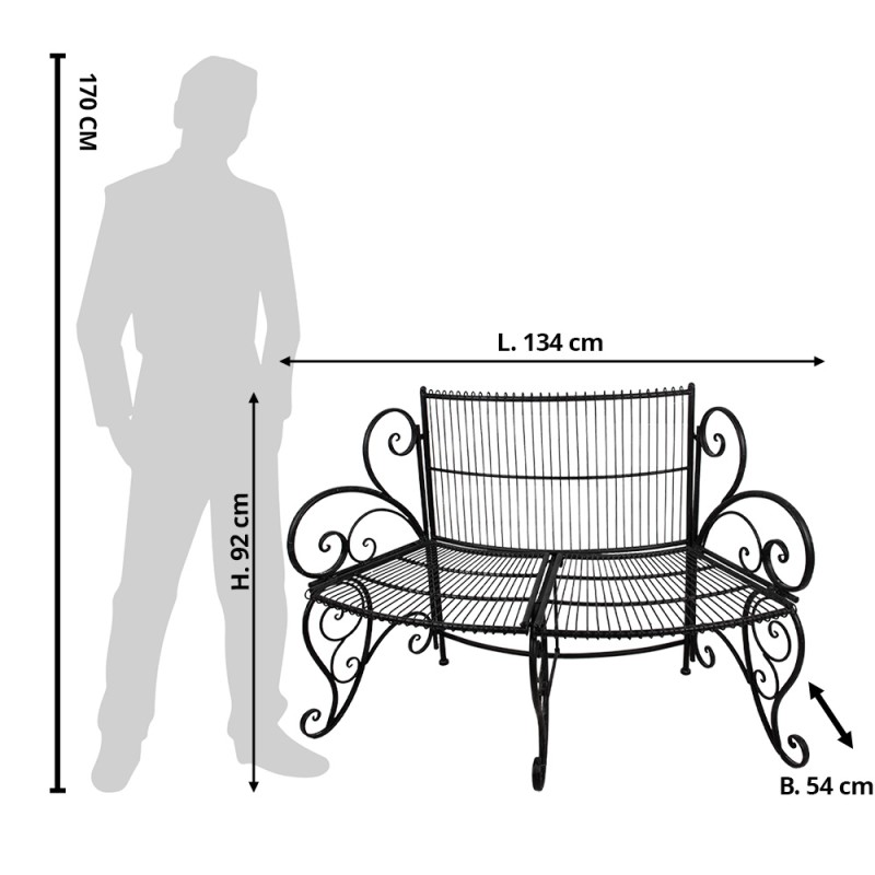 Clayre & Eef Banc de jardin 134x54x92 cm Noir Métal