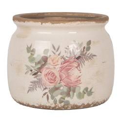 Clayre & Eef Pot de fleurs Ø 16x13 cm Beige Céramique Fleurs