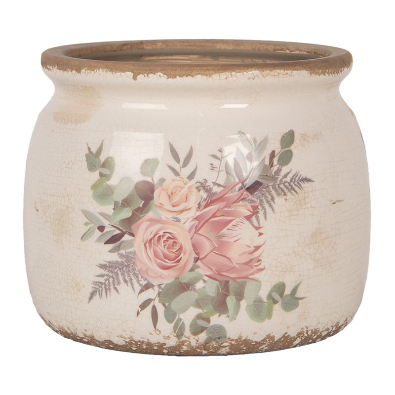 Clayre & Eef Pot de fleurs Ø 16x13 cm Beige Céramique Fleurs