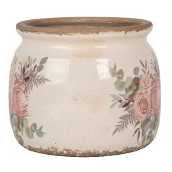 Clayre & Eef Pot de fleurs Ø 16x13 cm Beige Céramique Fleurs
