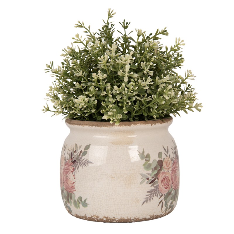 Clayre & Eef Pot de fleurs Ø 16x13 cm Beige Céramique Fleurs