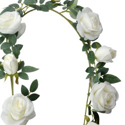 Clayre & Eef Fiore artificiale Ghirlanda 150 cm Bianco Verde  Plastica Rose