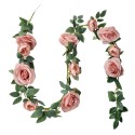 Clayre & Eef Kunstblume Girlande 150 cm Rosa Grün Kunststoff Rosen