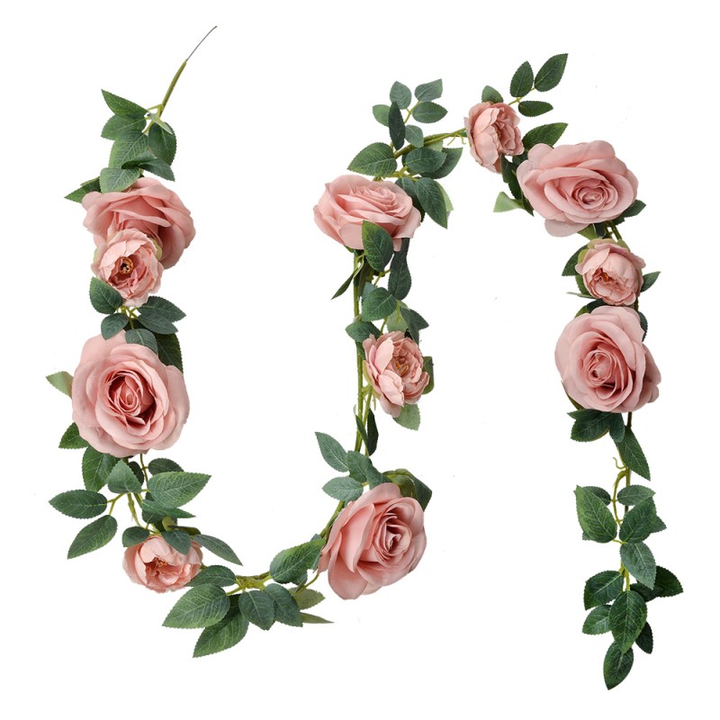 Clayre & Eef Kunstblume Girlande 150 cm Rosa Grün Kunststoff Rosen