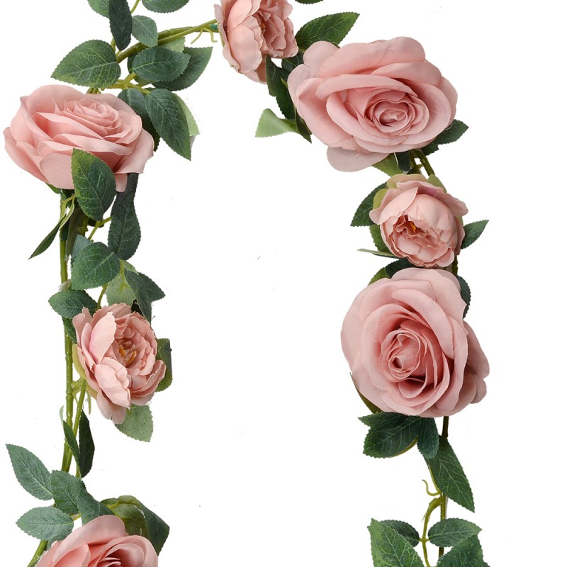 Clayre & Eef Kunstblume Girlande 150 cm Rosa Grün Kunststoff Rosen